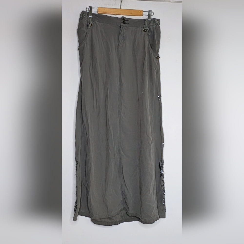DA-NANG Long Military Sequin Silk Skirt in Smoke Size Large